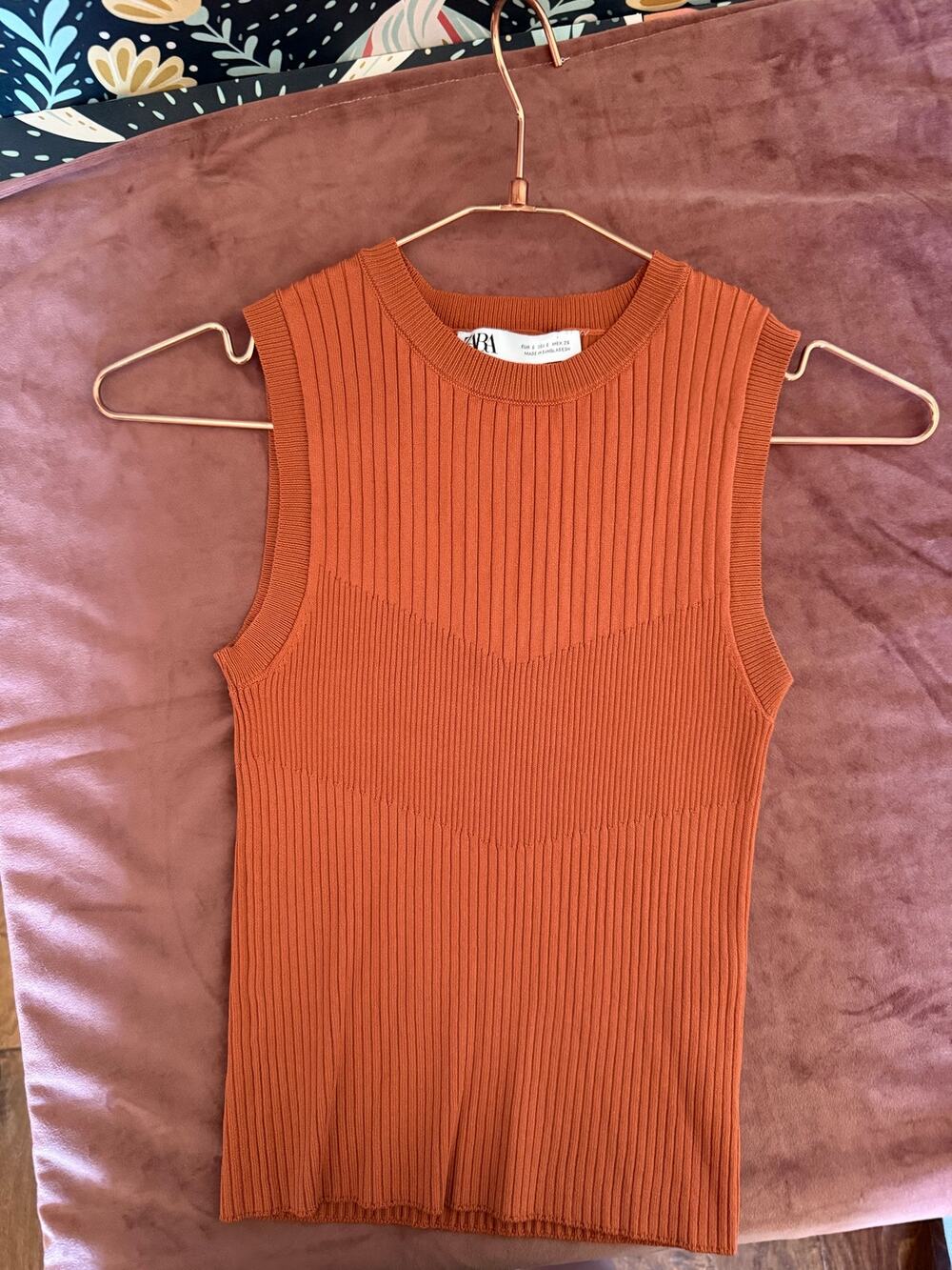 Zara orange ribbed tank size S